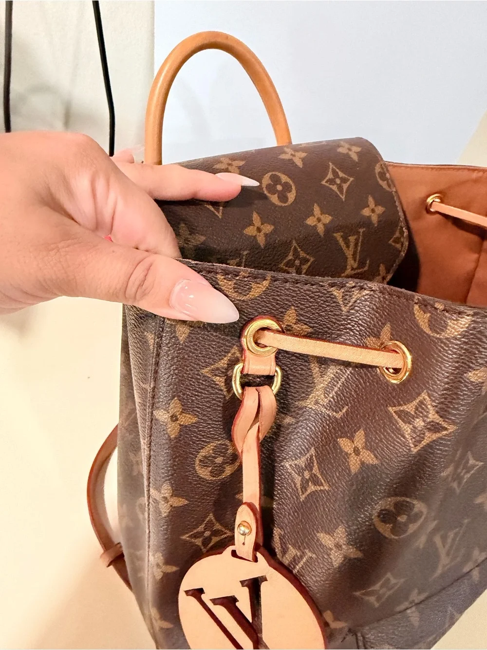 Louis Vuitton montsouris Brown Monogram Canvas Small Backpack with Vachetta Trim